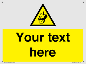 Custom warning hand crushing between press brake tool